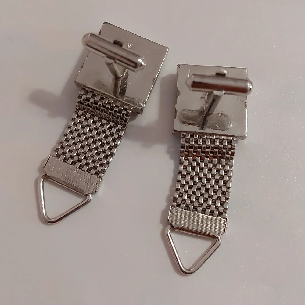 * Faux Onyx Silver Tone Square Wraparound Mesh Cufflinks